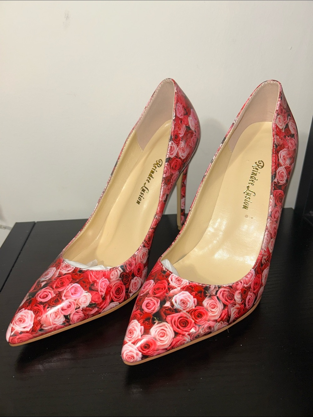 Romantic Rose Pointed-Toe Stiletto Pumps - Pink/Red